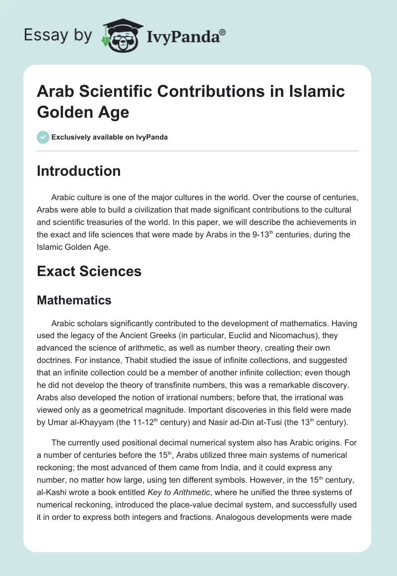 Arab Scientific Contributions in Islamic Golden Age. Page 1