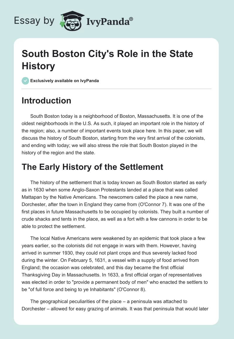 South Boston City's Role in the State History. Page 1