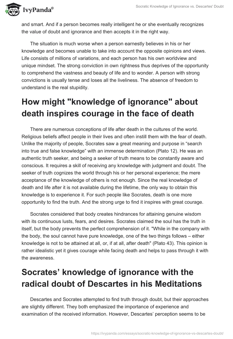 Socratic Knowledge of Ignorance vs. Descartes' Doubt. Page 2