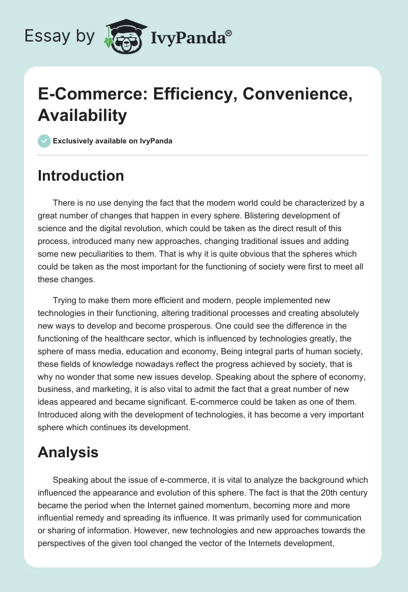 E-Commerce: Efficiency, Convenience, Availability. Page 1