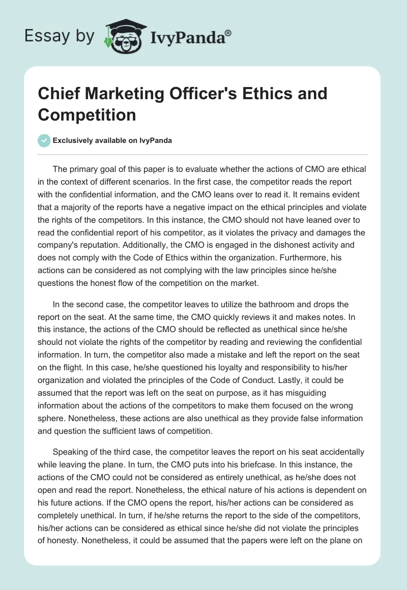 Chief Marketing Officer's Ethics and Competition. Page 1