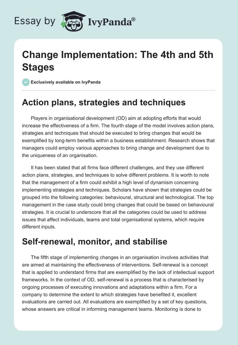 Change Implementation: The 4th and 5th Stages. Page 1