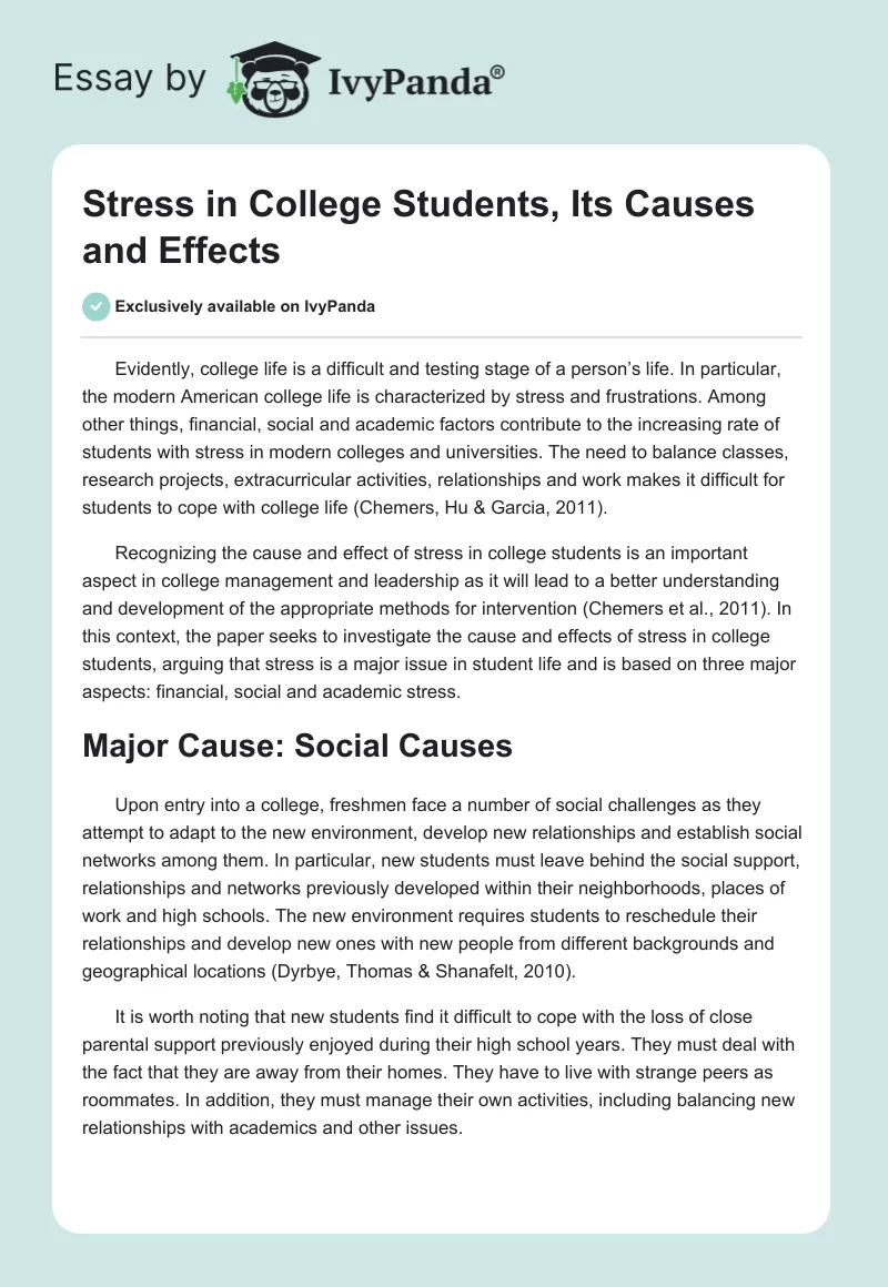 Stress in College Students, Its Causes and Effects. Page 1