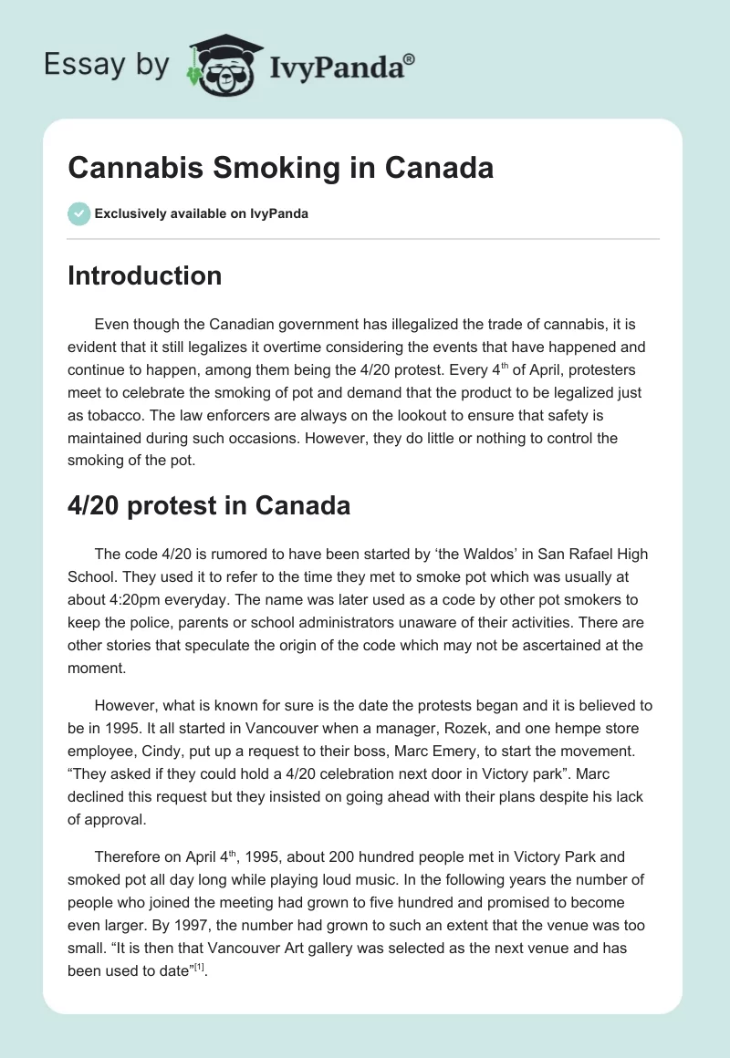 Cannabis Smoking in Canada. Page 1