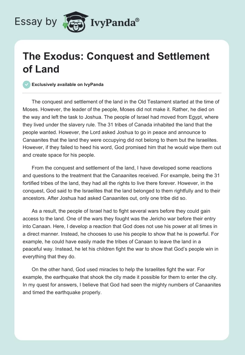The Exodus: Conquest and Settlement of Land. Page 1