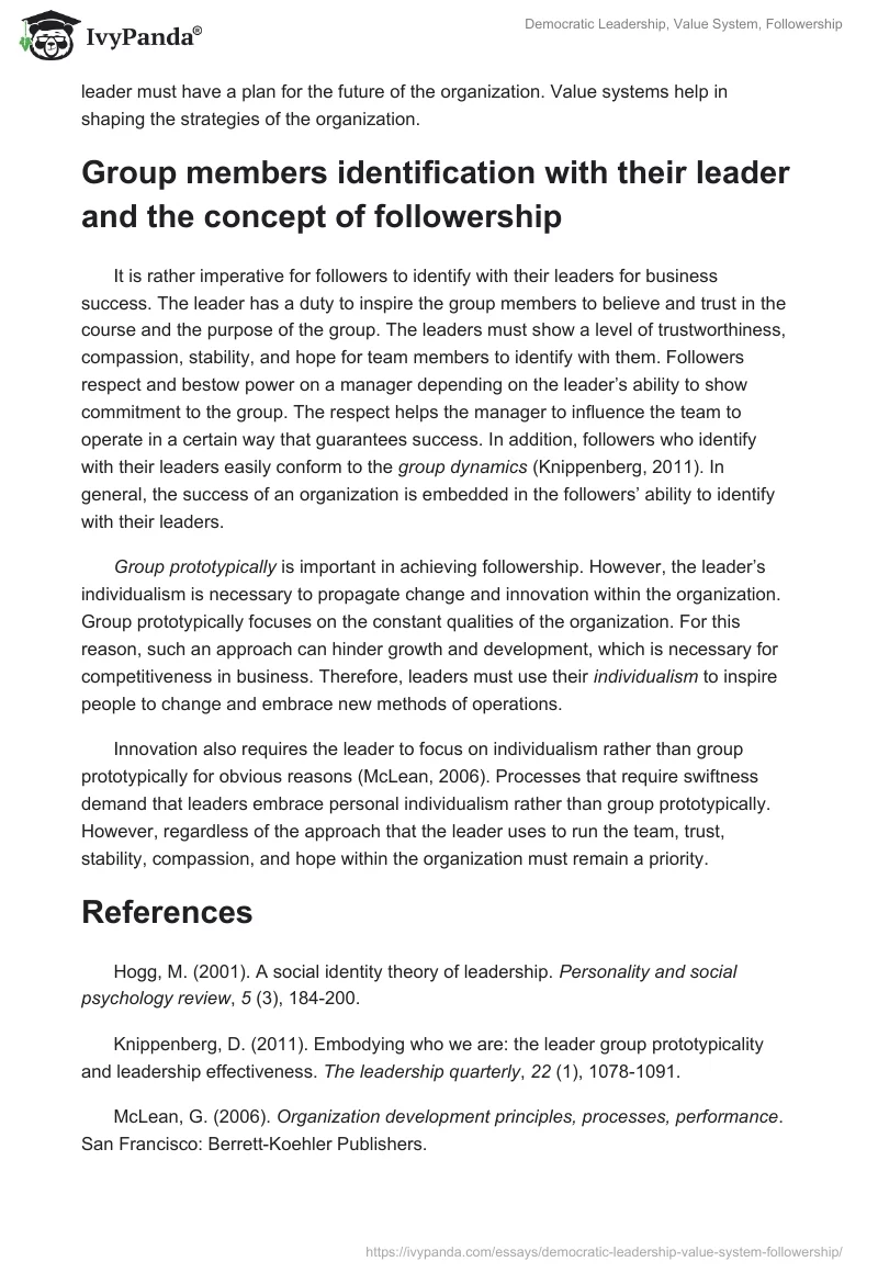 Democratic Leadership, Value System, Followership. Page 2