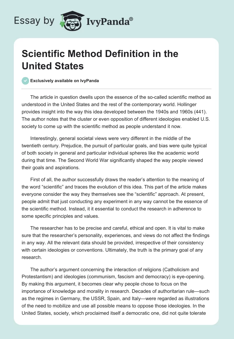 Scientific Method Definition in the United States. Page 1