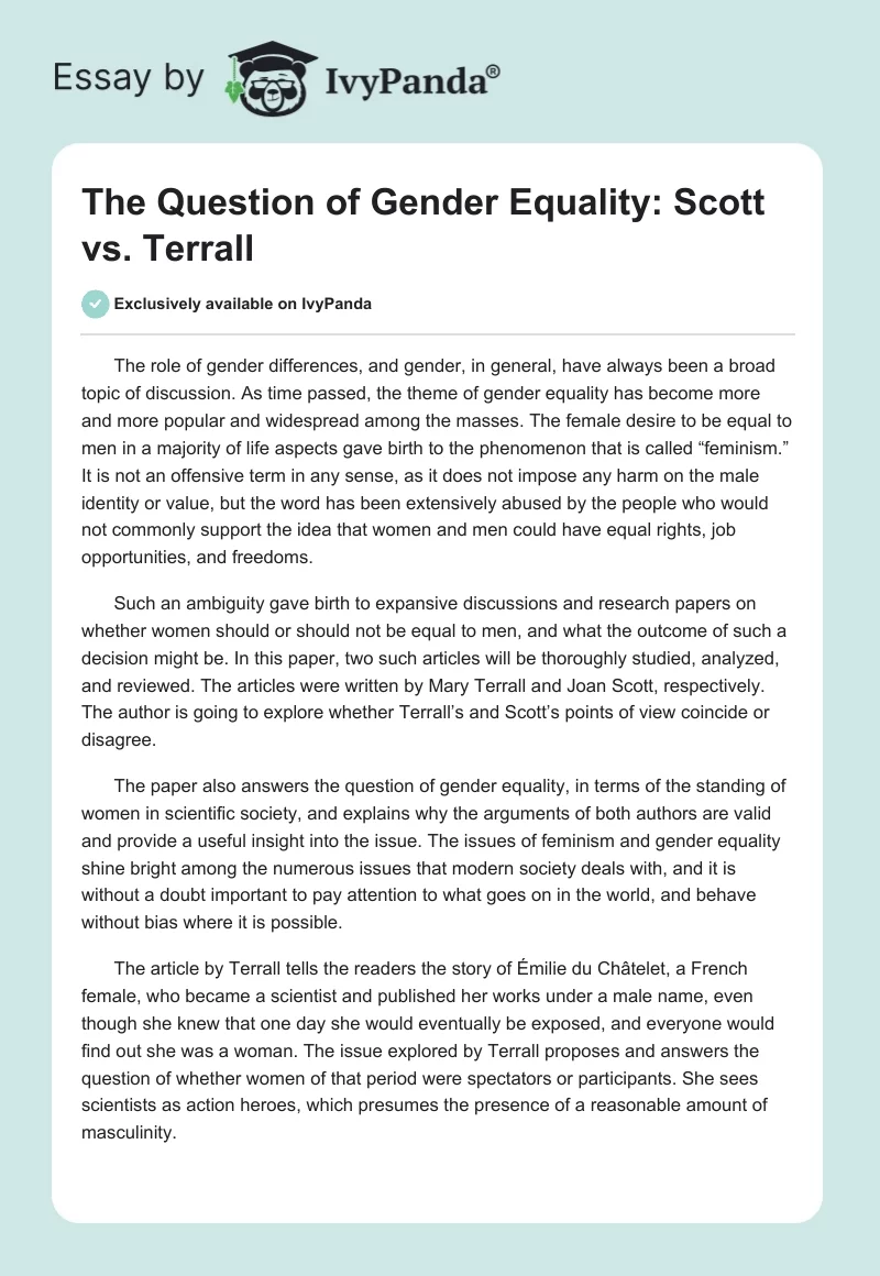 The Question of Gender Equality: Scott vs. Terrall. Page 1
