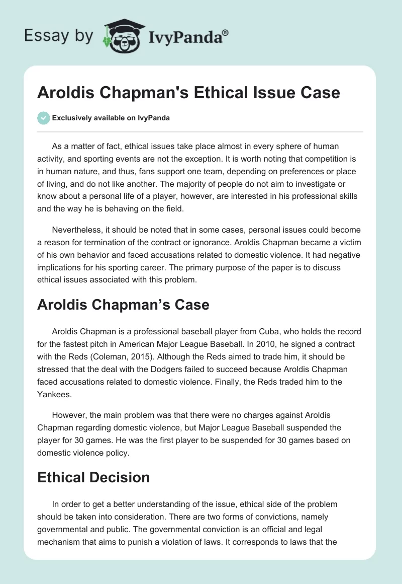 Aroldis Chapman's Ethical Issue Case. Page 1