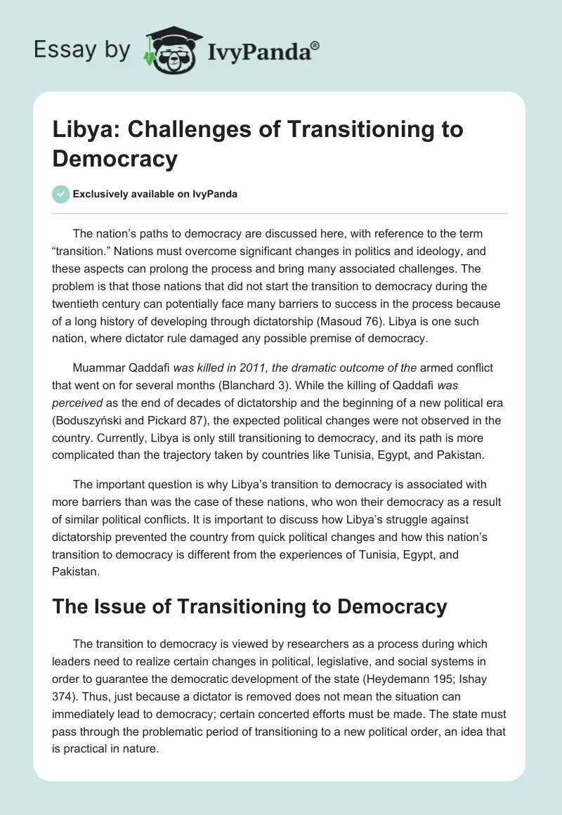 Libya: Challenges of Transitioning to Democracy. Page 1