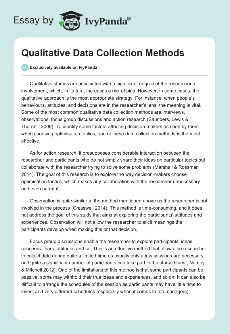 Qualitative Data Collection Methods. Page 1