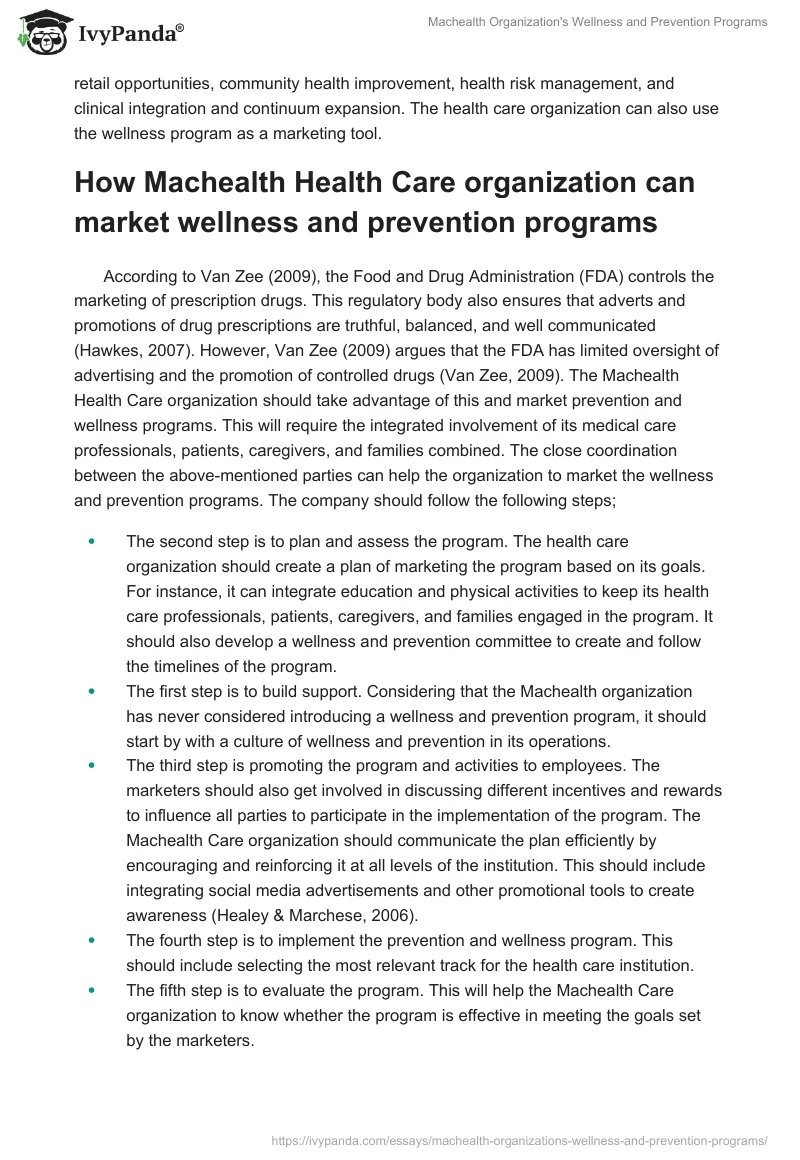 Machealth Organization's Wellness and Prevention Programs. Page 2