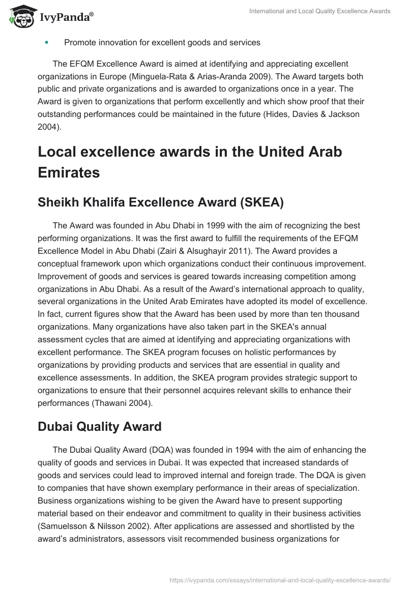 International and Local Quality Excellence Awards. Page 2