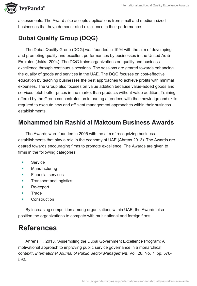 International and Local Quality Excellence Awards. Page 3