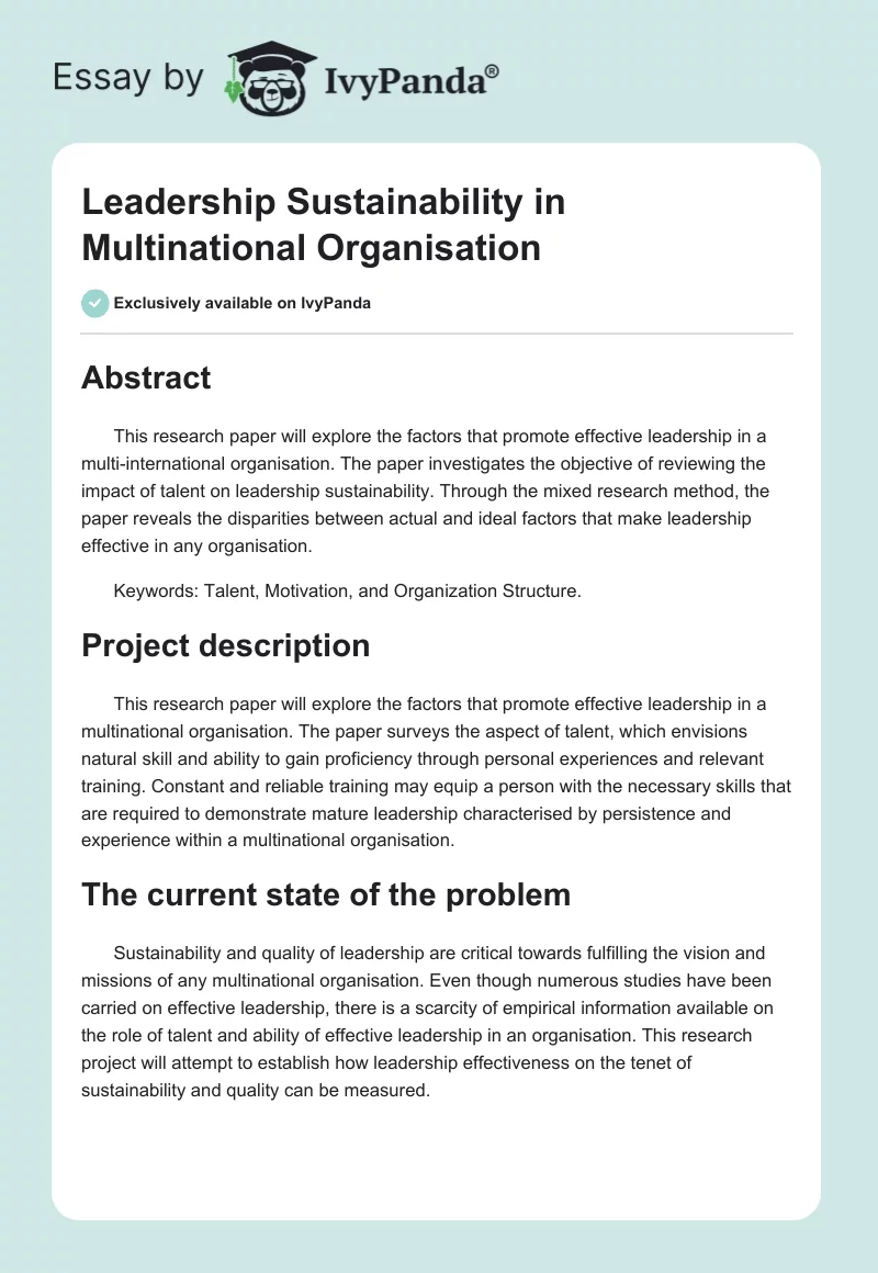 Leadership Sustainability in Multinational Organisation. Page 1