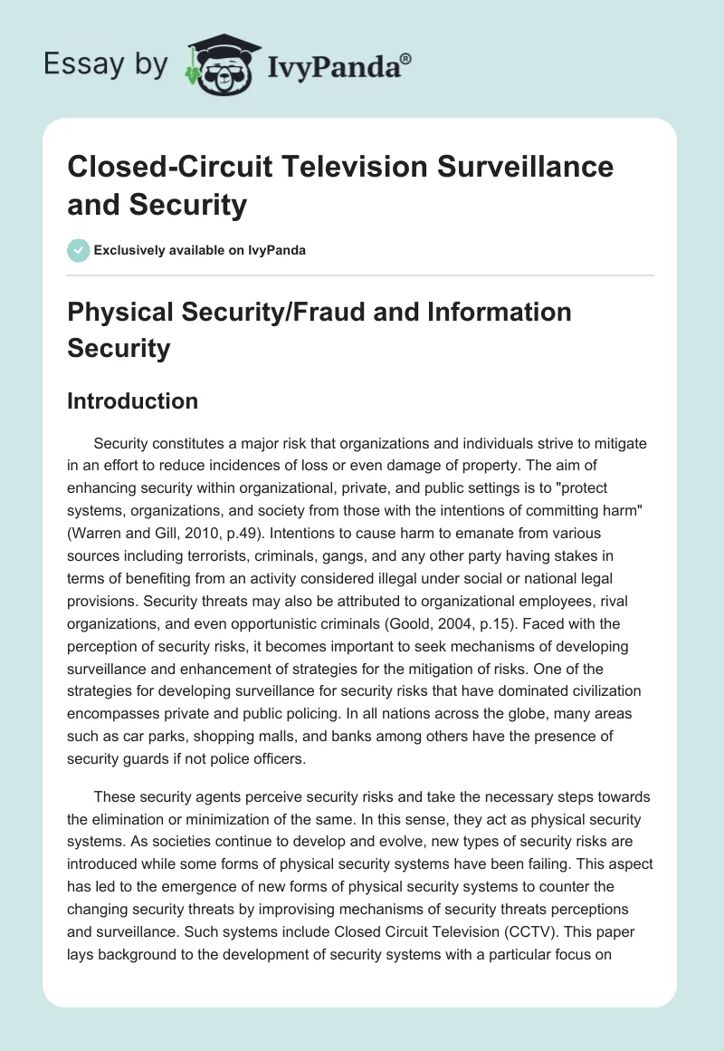 Closed-Circuit Television Surveillance and Security. Page 1