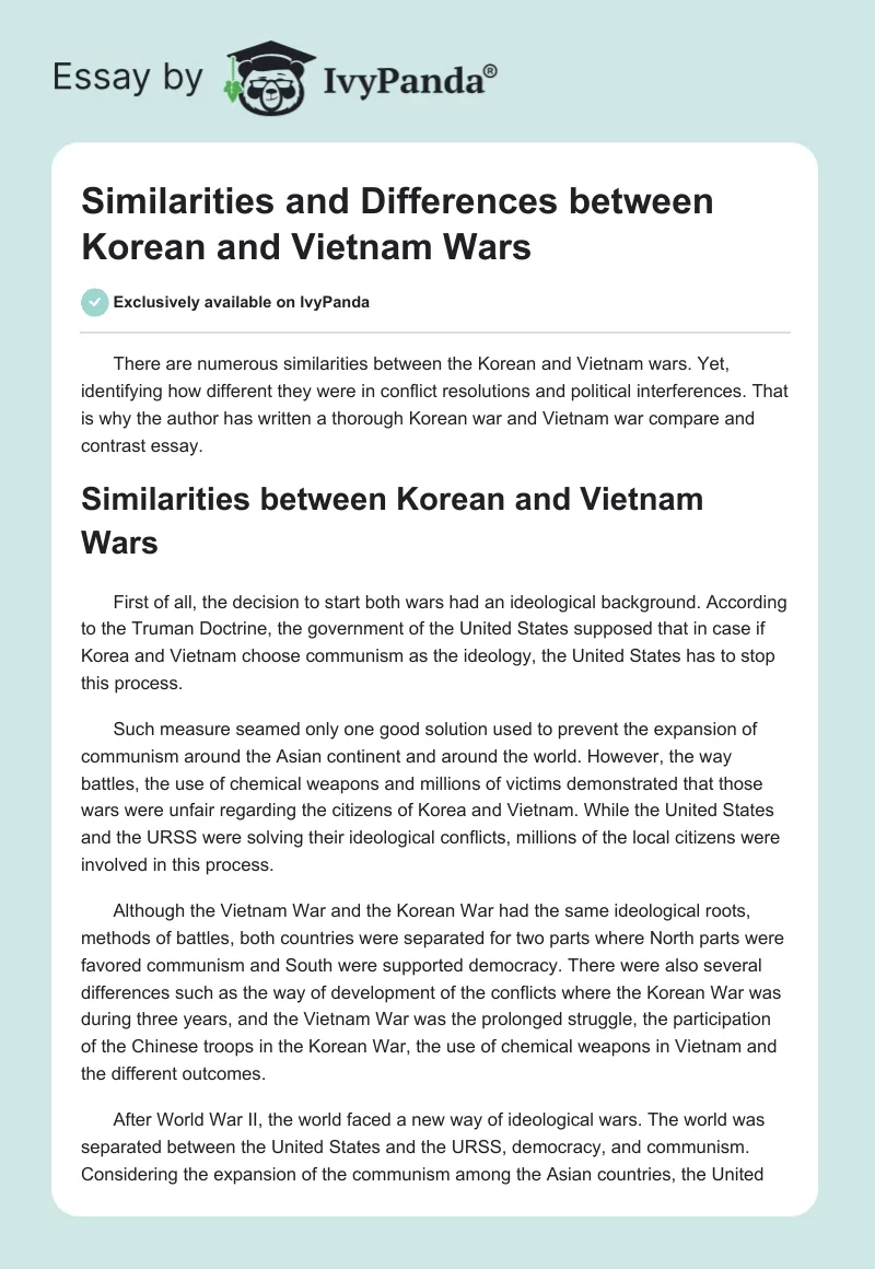 Similarities and Differences Between Korean and Vietnam Wars. Page 1