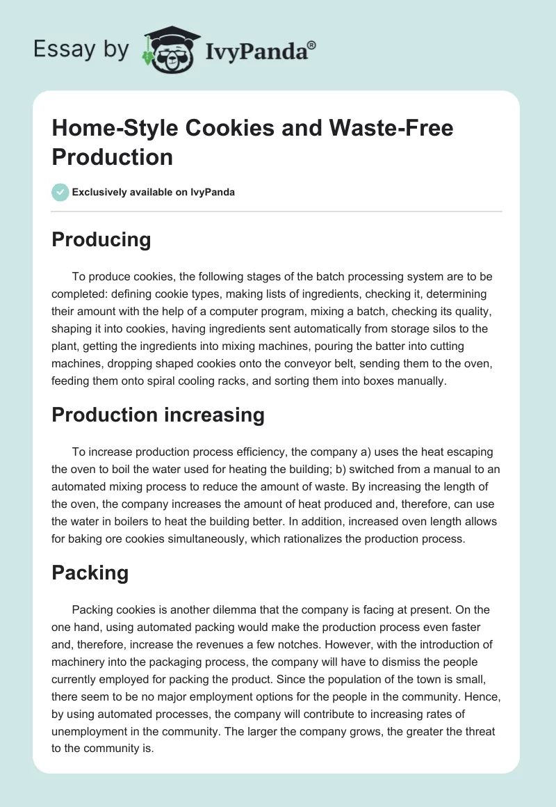 Home-Style Cookies and Waste-Free Production. Page 1