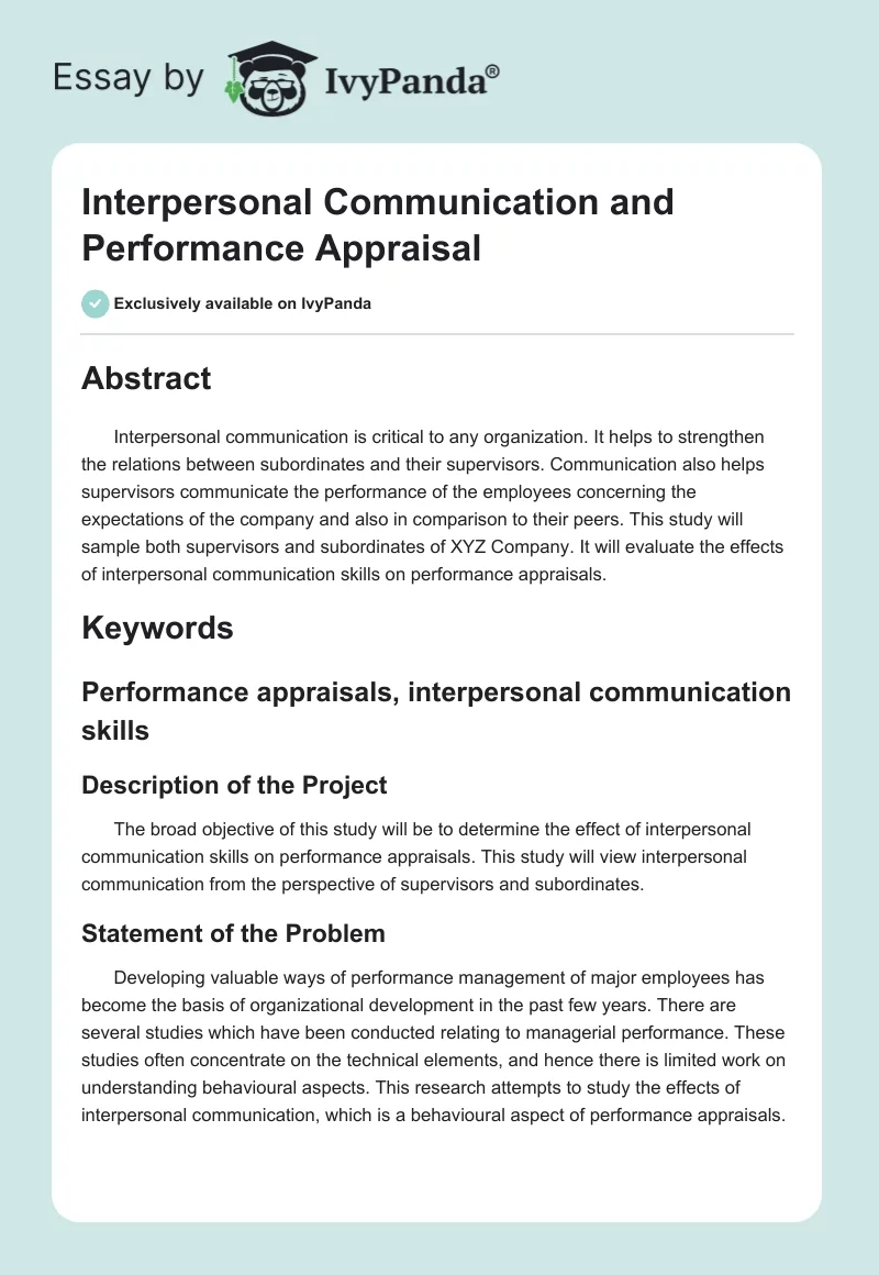 Interpersonal Communication and Performance Appraisal. Page 1