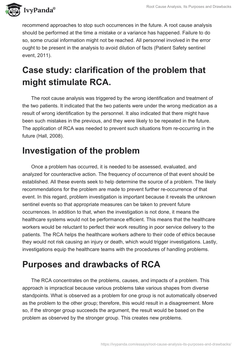 Root Cause Analysis, Its Purposes and Drawbacks. Page 2