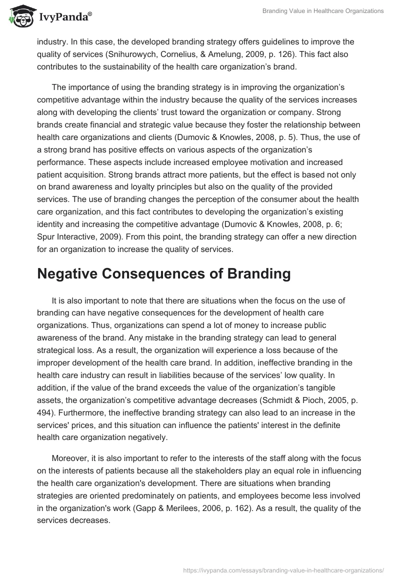 Branding Value in Healthcare Organizations. Page 2