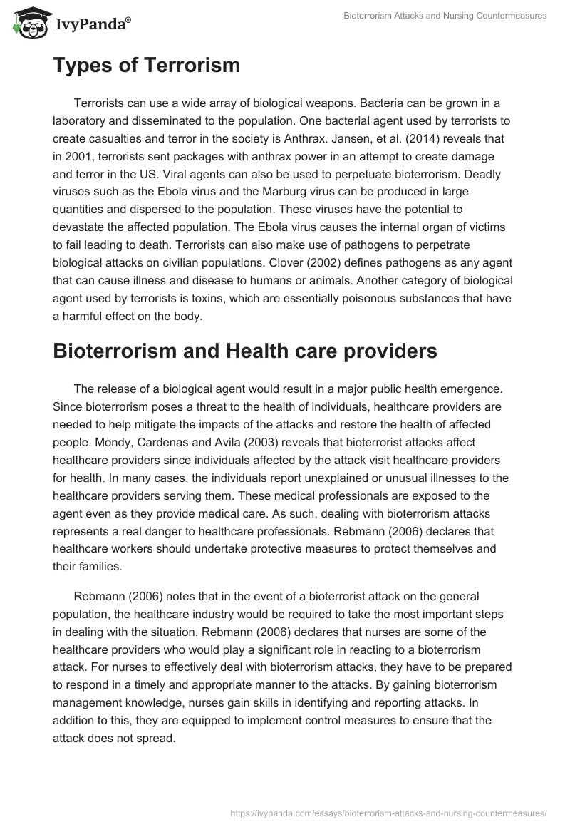 Bioterrorism Attacks and Nursing Countermeasures. Page 2