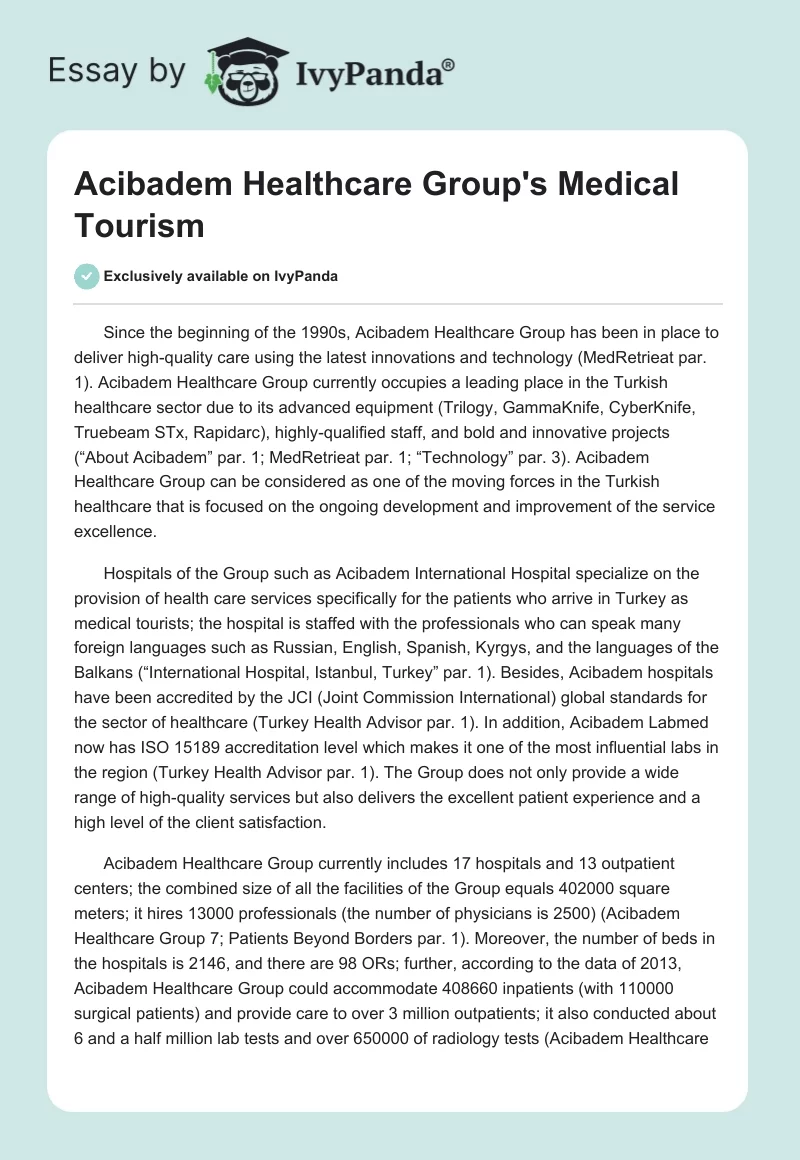 Acibadem Healthcare Group's Medical Tourism. Page 1