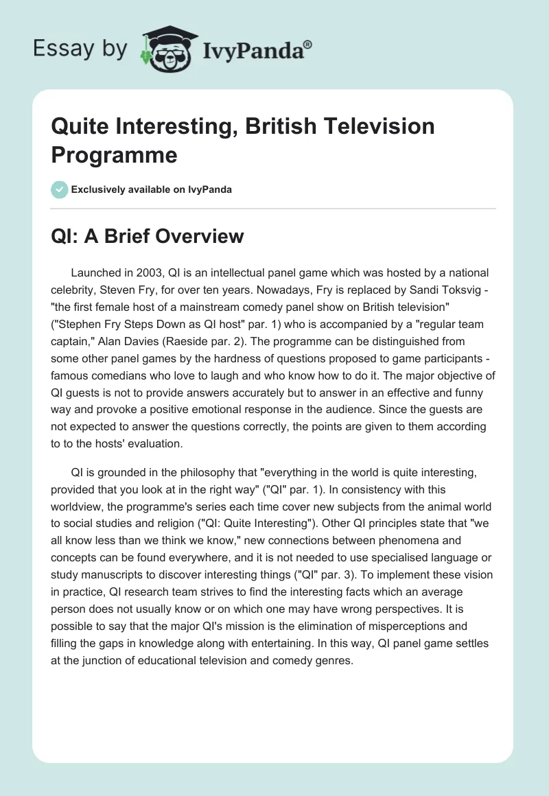 Quite Interesting, British Television Programme. Page 1