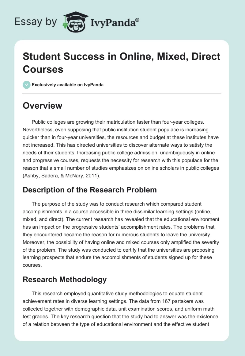 Student Success in Online, Mixed, Direct Courses. Page 1