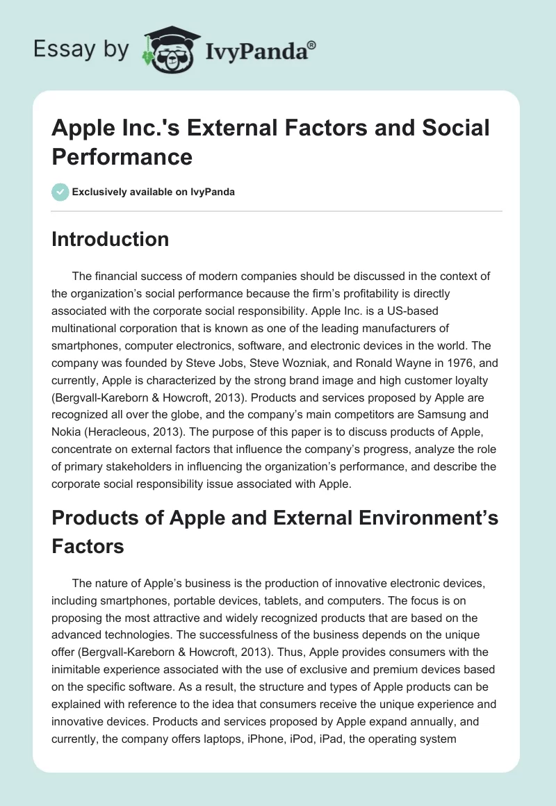 Apple Inc.'s External Factors and Social Performance. Page 1