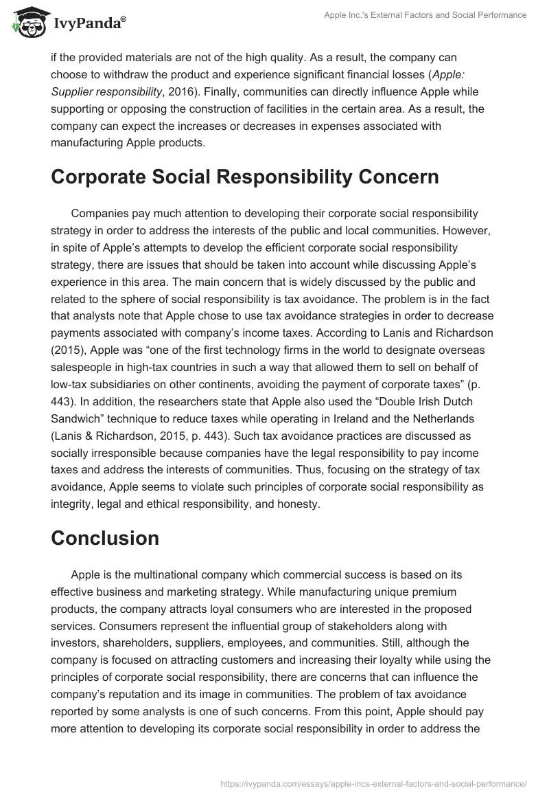 Apple Inc.'s External Factors and Social Performance. Page 3
