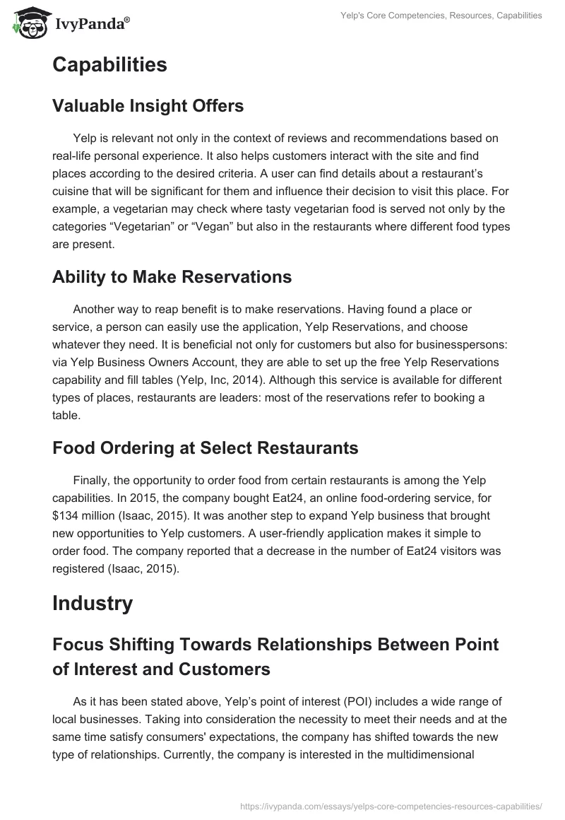 Yelp's Core Competencies, Resources, Capabilities. Page 3