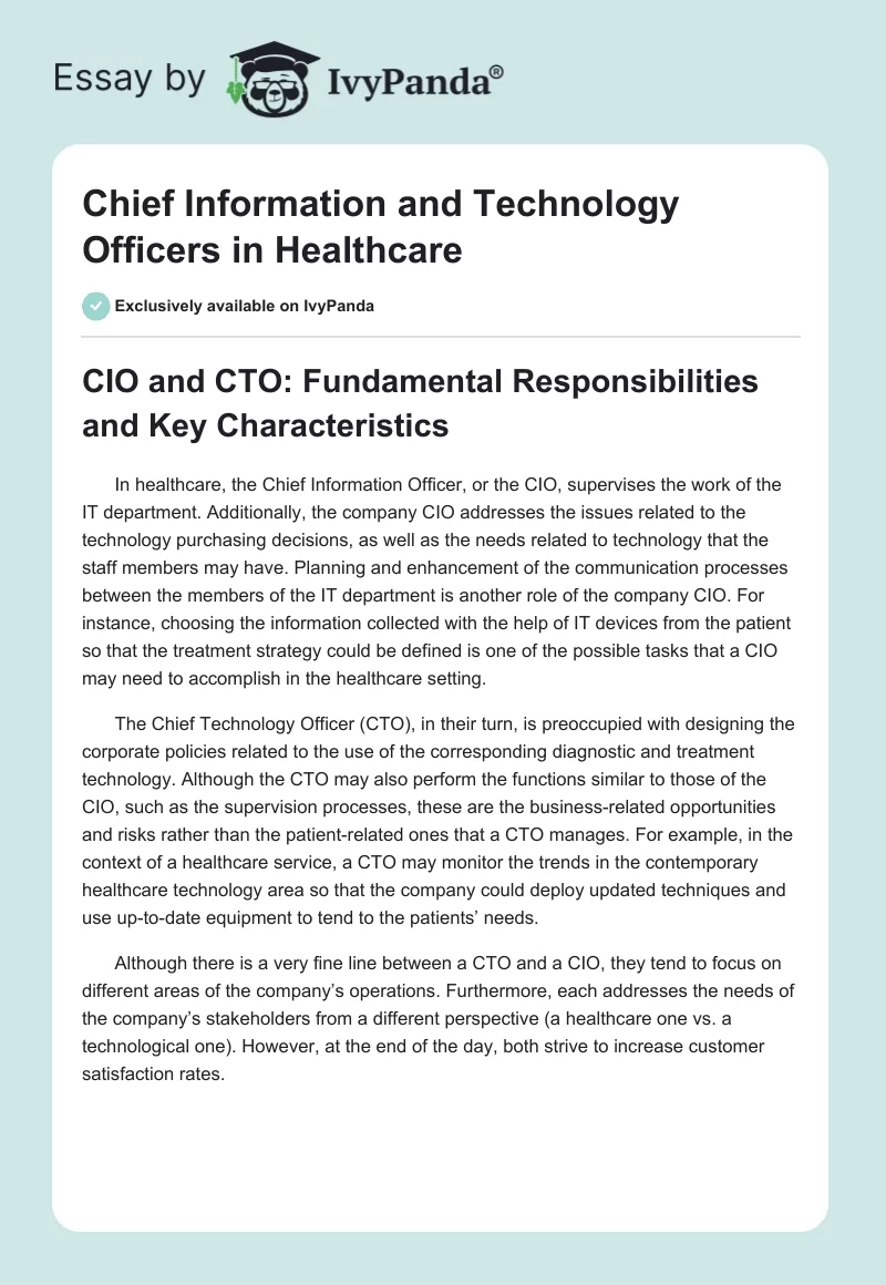 Chief Information and Technology Officers in Healthcare. Page 1