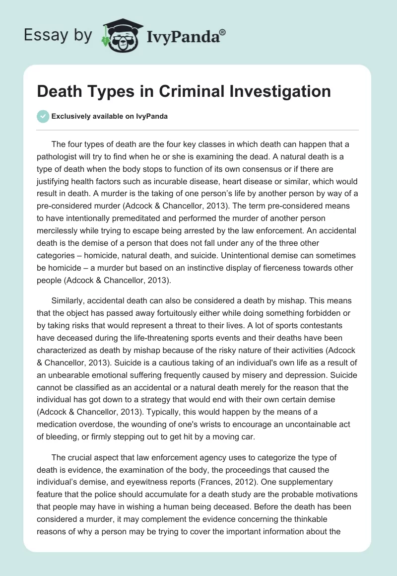 Death Types in Criminal Investigation. Page 1