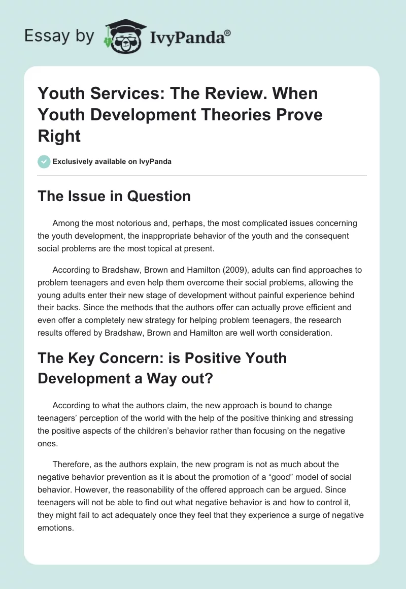 Youth Services: The Review. When Youth Development Theories Prove Right. Page 1