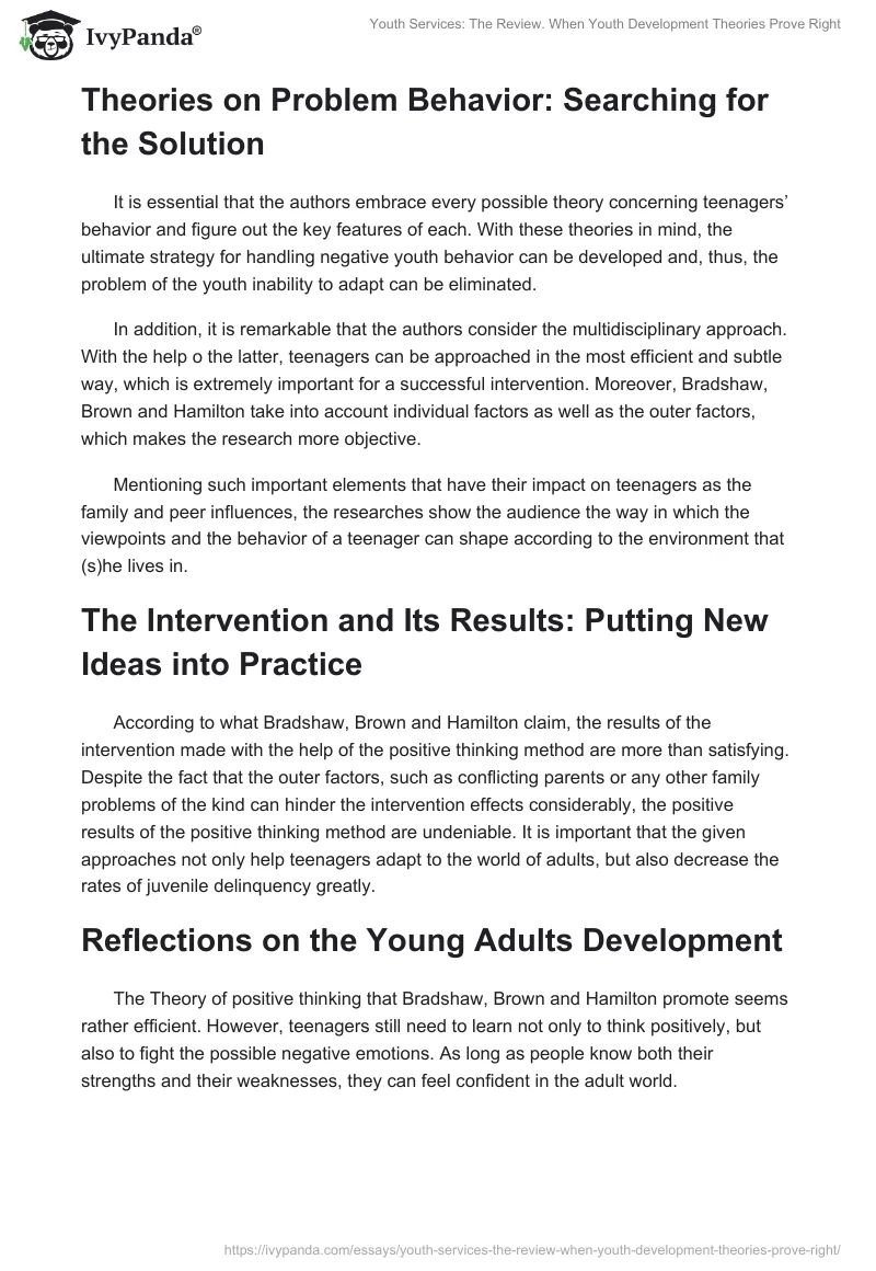 Youth Services: The Review. When Youth Development Theories Prove Right. Page 2