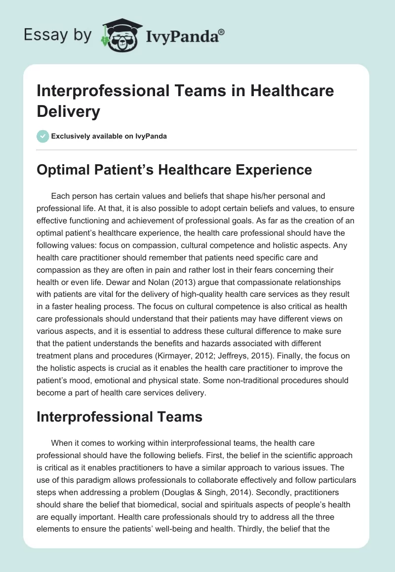 Interprofessional Teams in Healthcare Delivery. Page 1