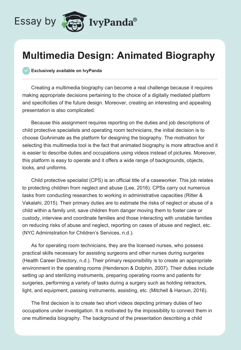 Multimedia Design: Animated Biography. Page 1