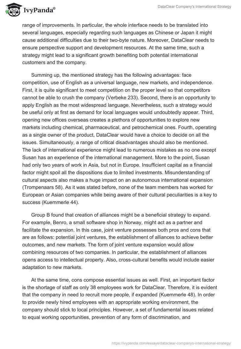 DataClear Company's International Strategy. Page 2