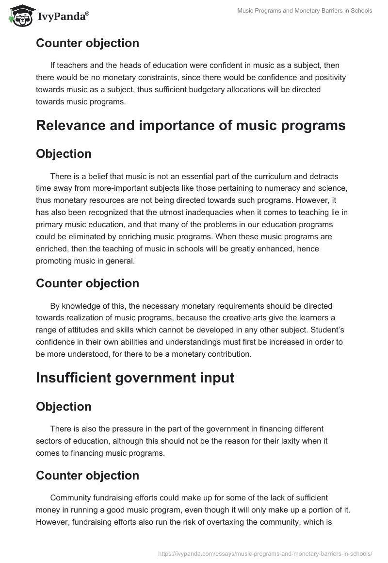 Music Programs and Monetary Barriers in Schools. Page 2