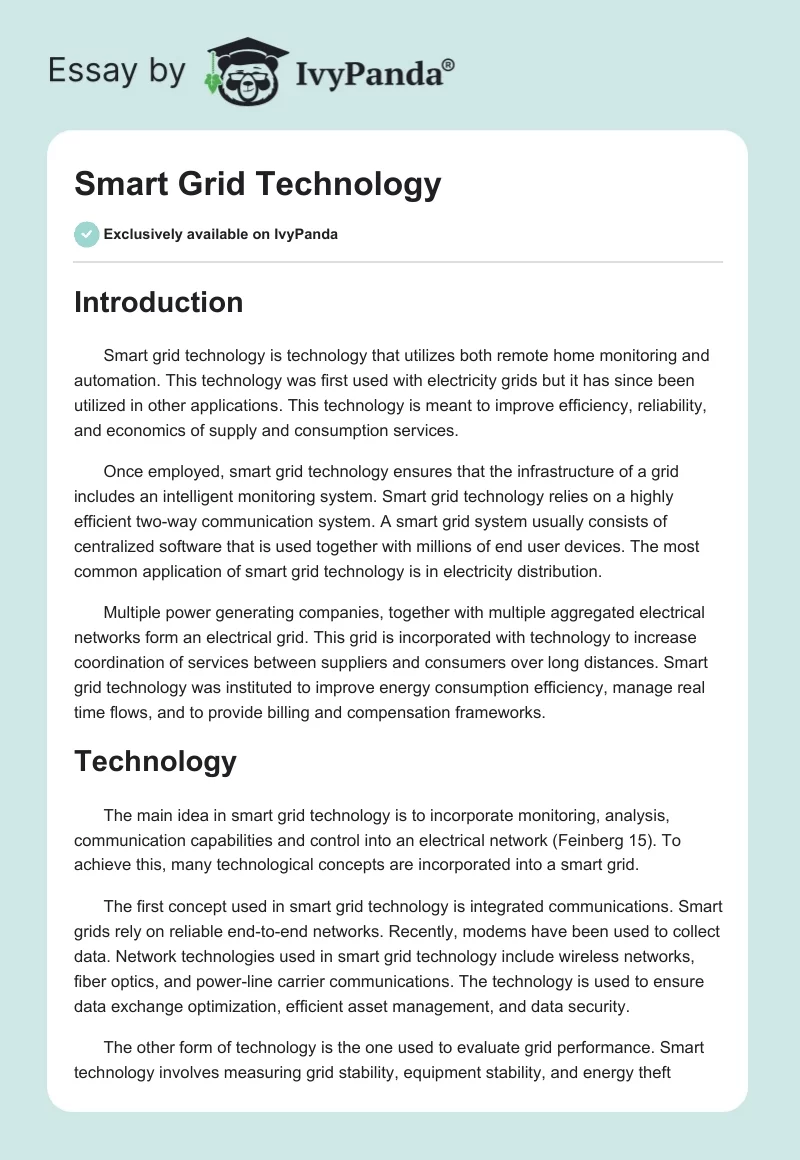 Smart Grid Technology. Page 1