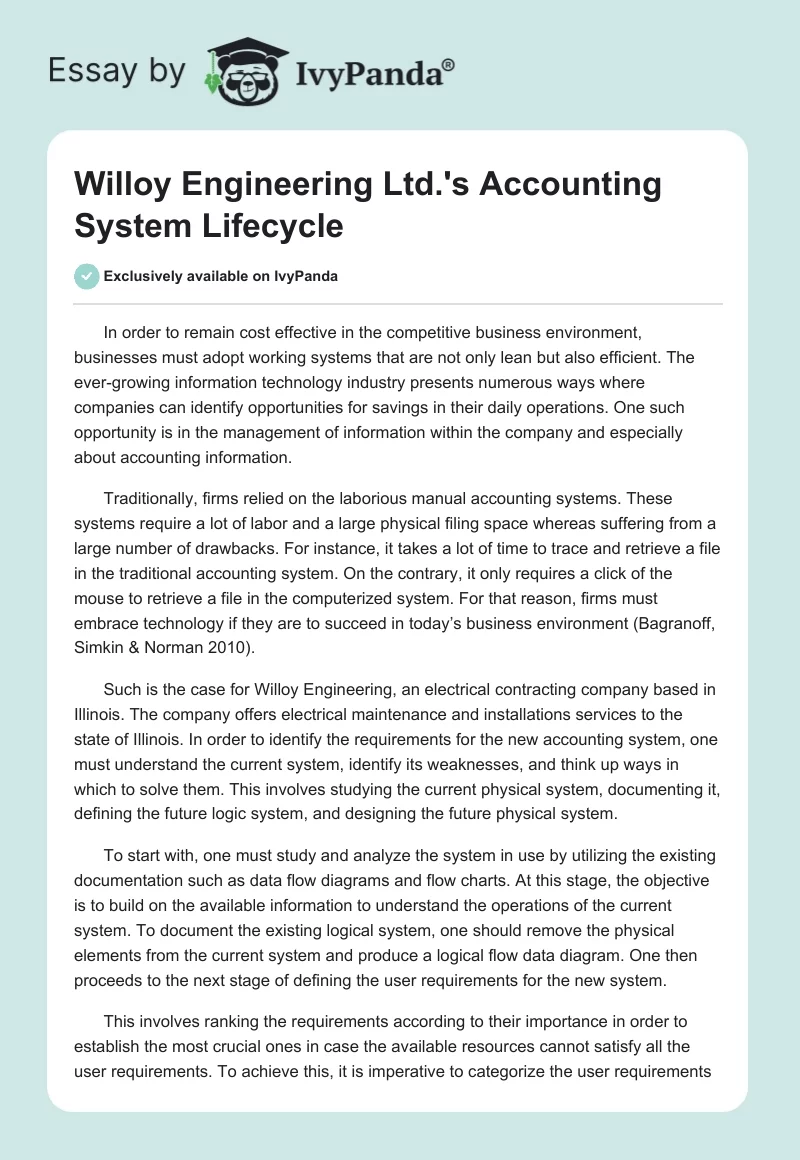 Willoy Engineering Ltd.'s Accounting System Lifecycle. Page 1