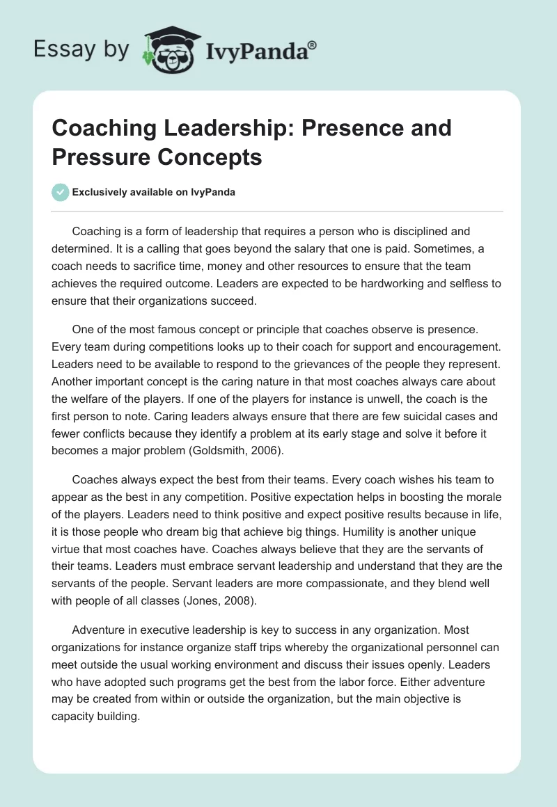 Coaching Leadership: Presence and Pressure Concepts. Page 1