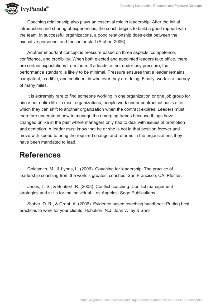 Coaching Leadership: Presence and Pressure Concepts. Page 2