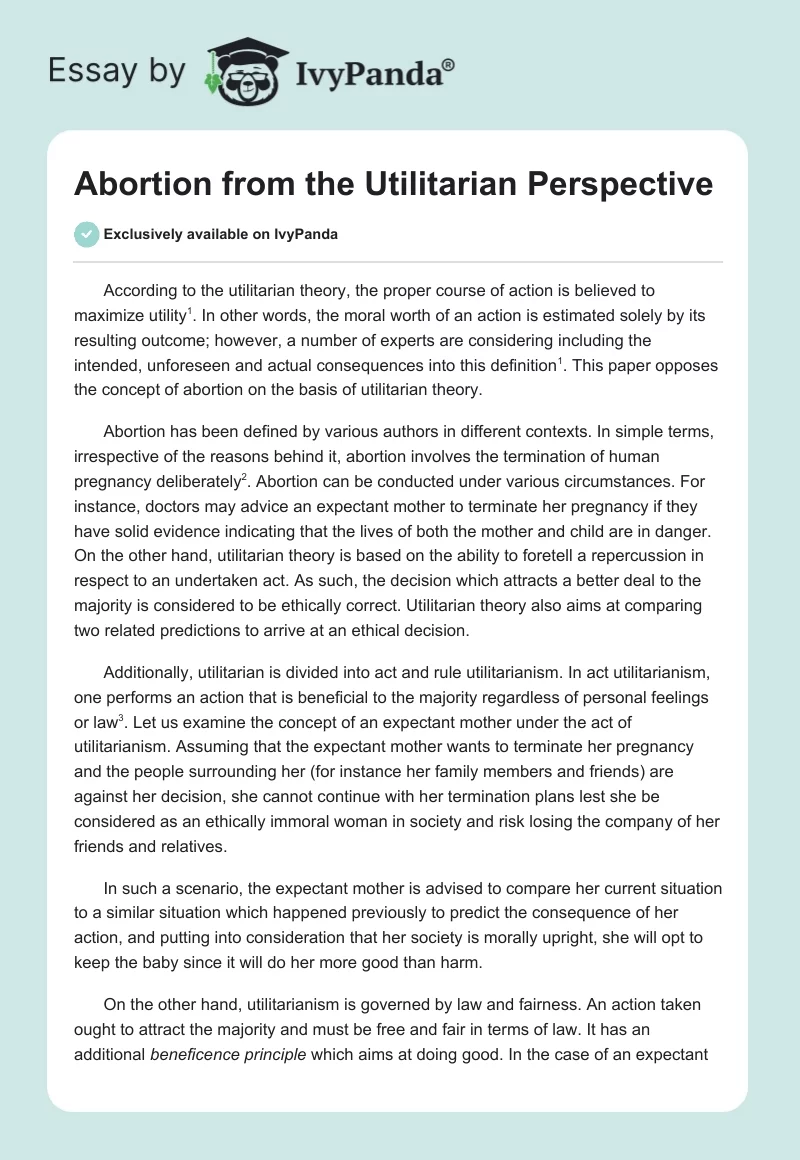 Abortion From the Utilitarian Perspective. Page 1