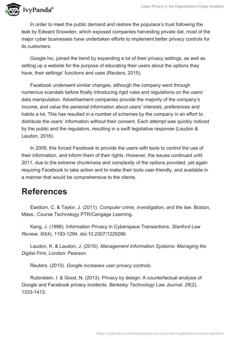 Cyber Privacy in the Organization’s Cyber Systems. Page 2