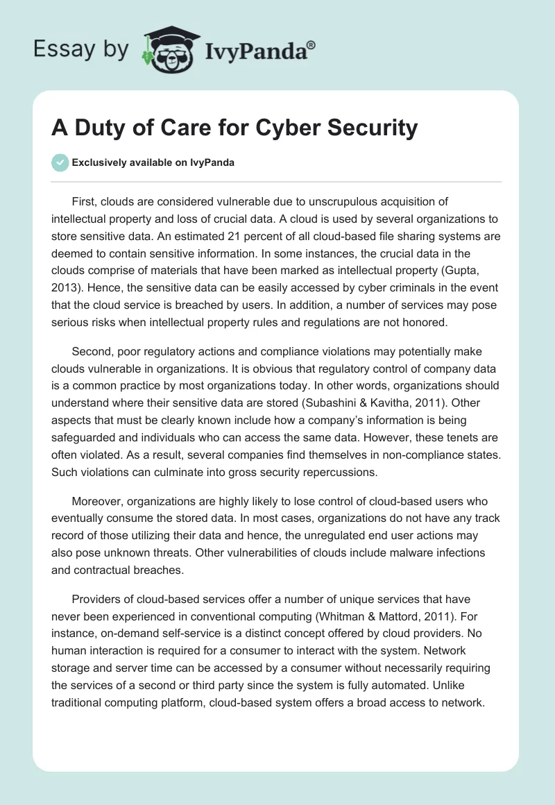 A Duty of Care for Cyber Security. Page 1