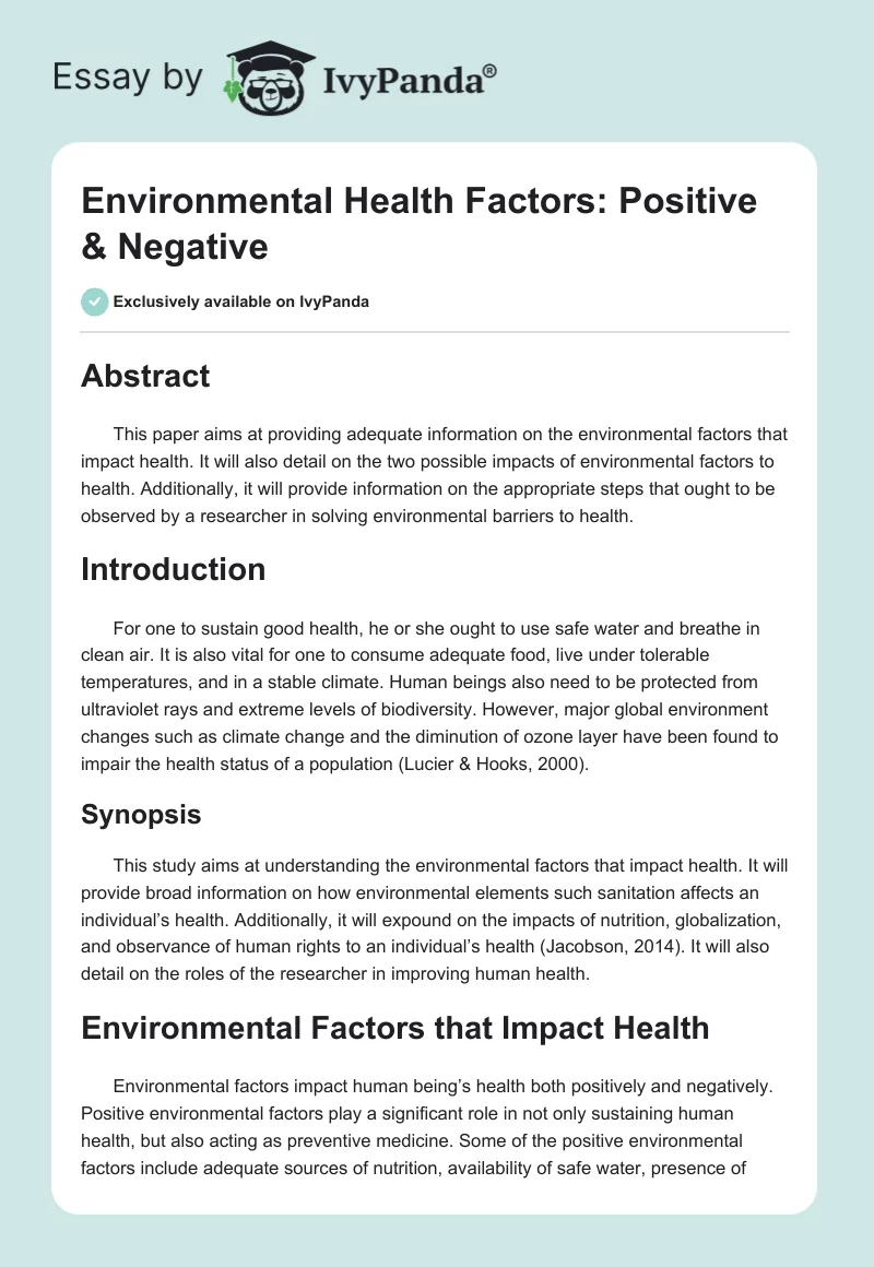 Environmental Health Factors: Positive & Negative. Page 1