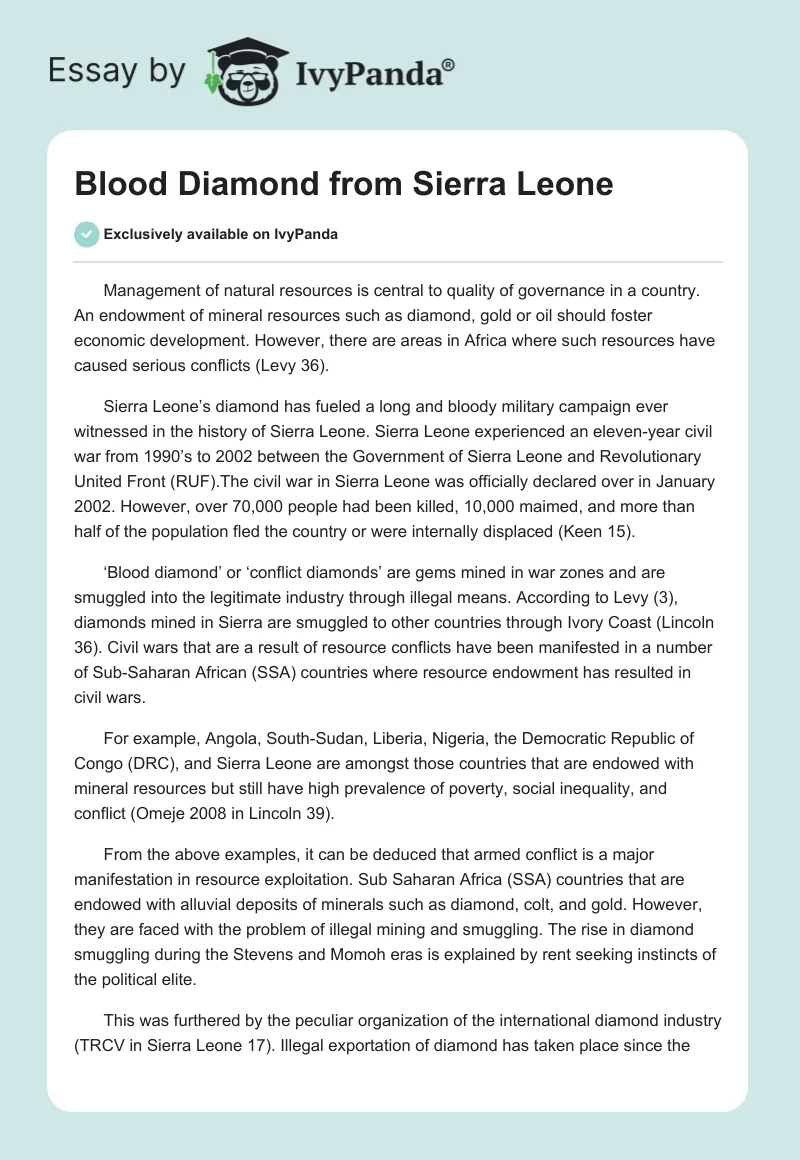 Diamonds Essay, PDF, Sierra Leone