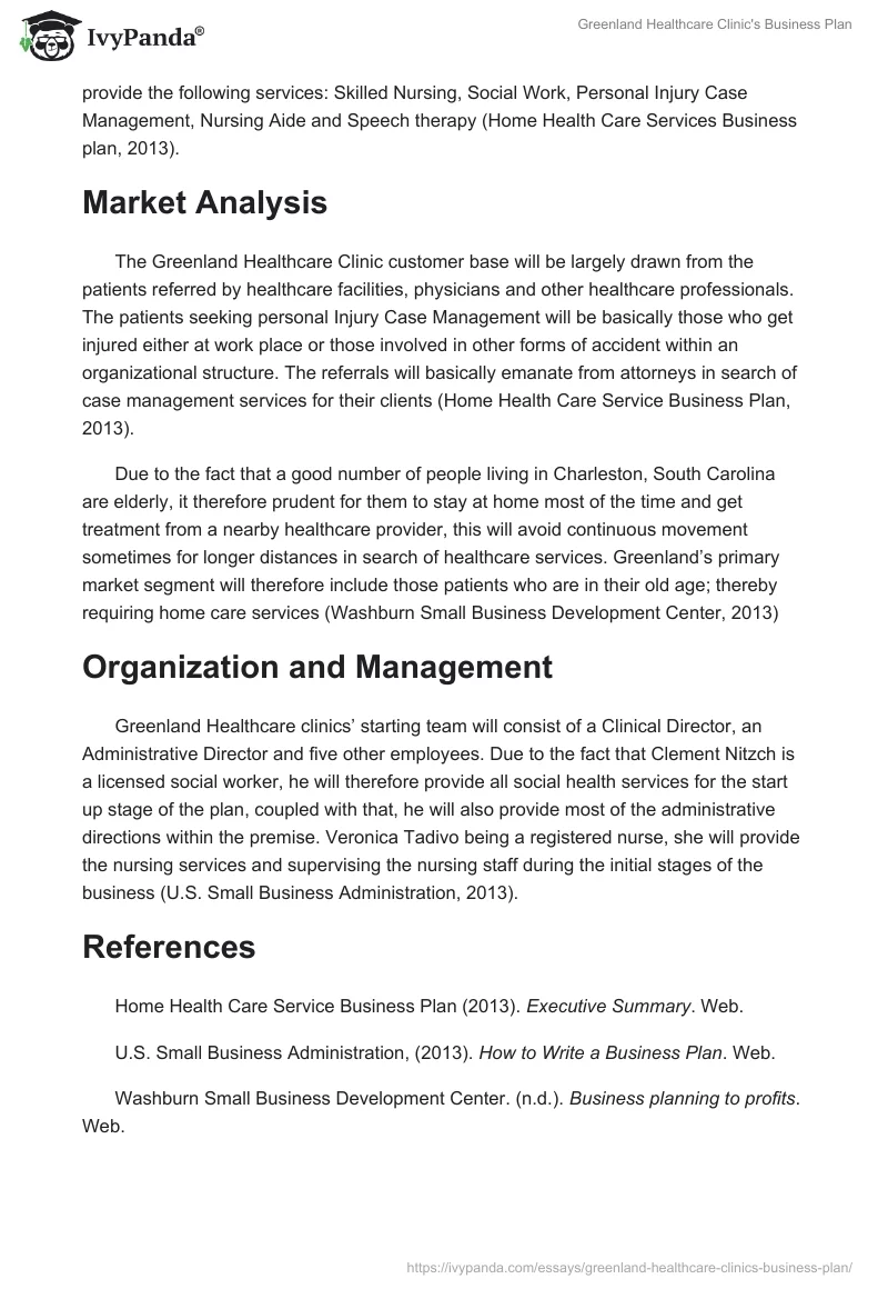 Greenland Healthcare Clinic's Business Plan. Page 2